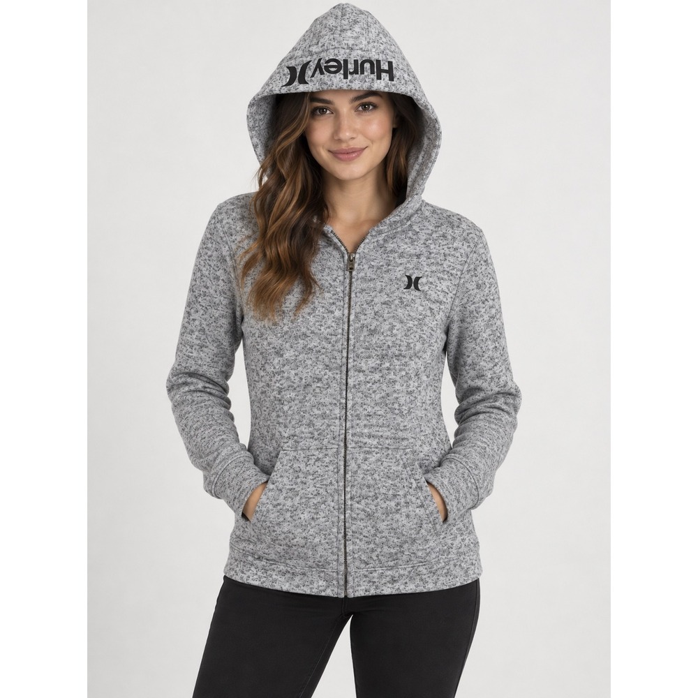 Hurley Womens Grey Marl Sherpa Lined Full Zip Hoodie Sweatshirt Size Large